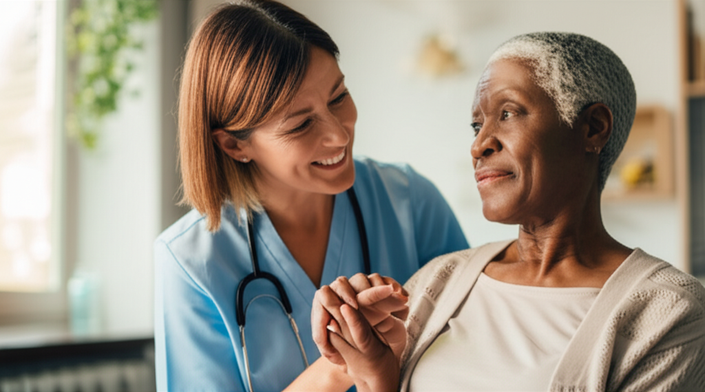 Sundhedsprofessionel støtter patient